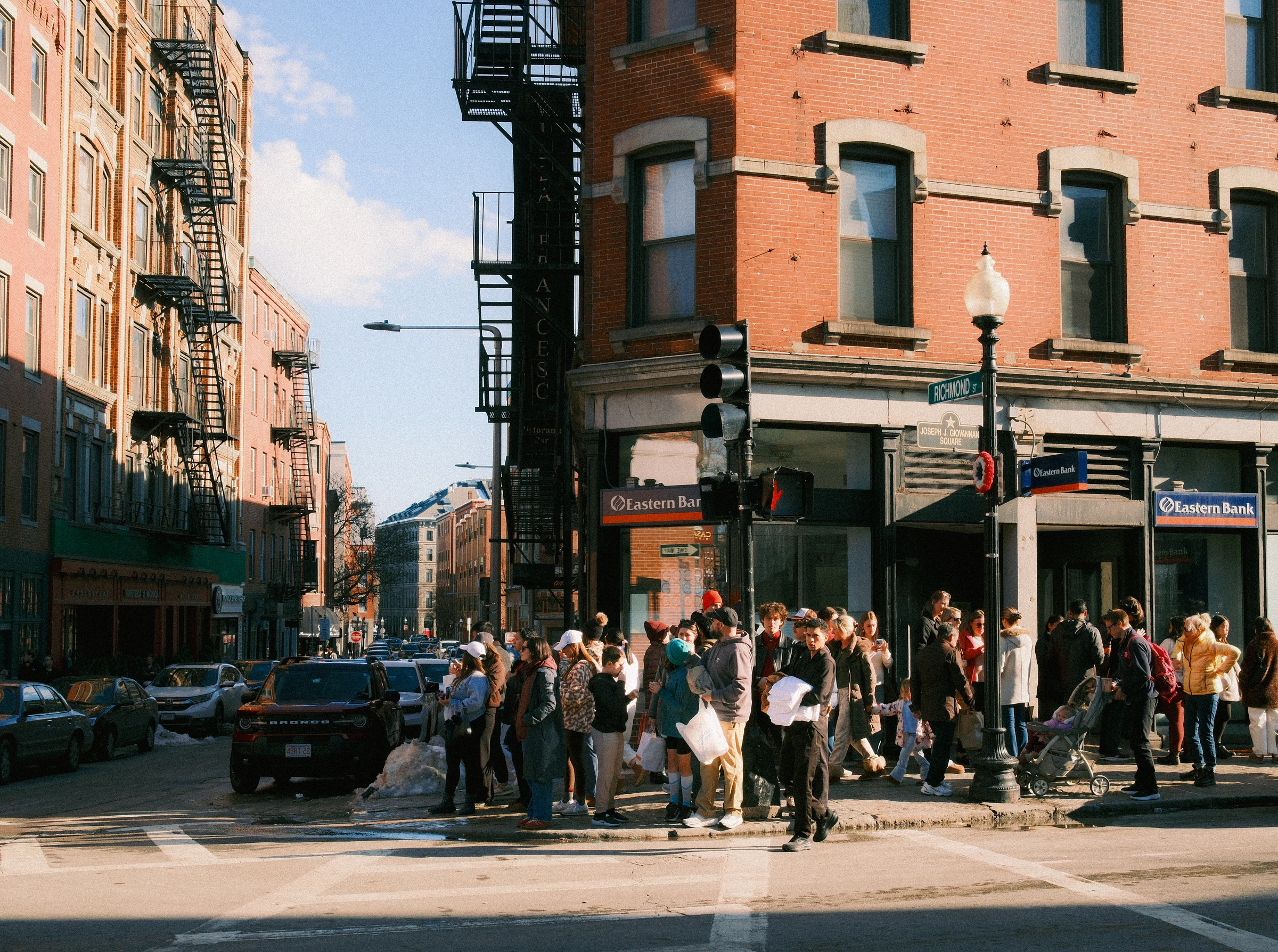 Crowded sidewalk in Boston's North End