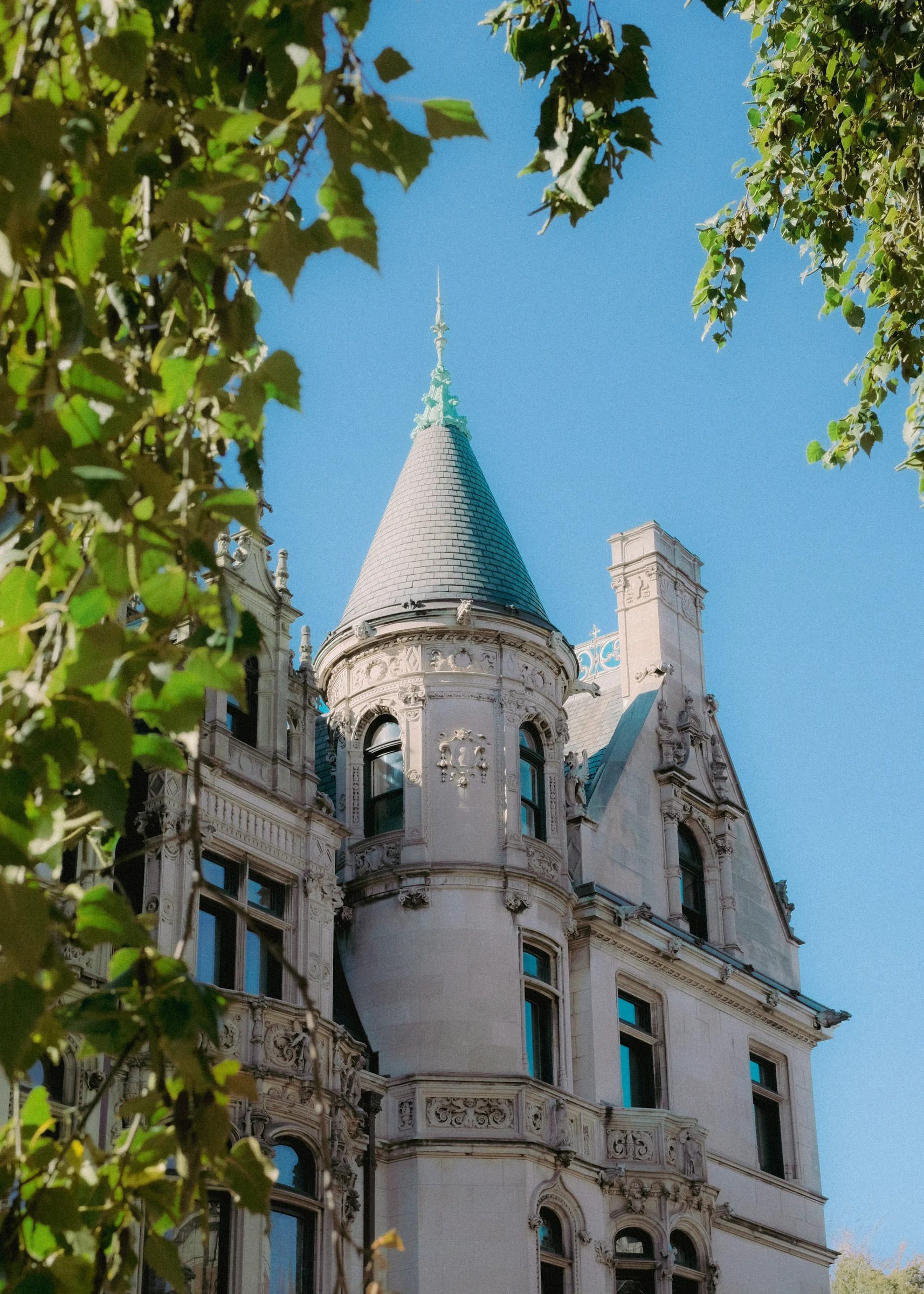Ornate facade of the Burrage Mansion